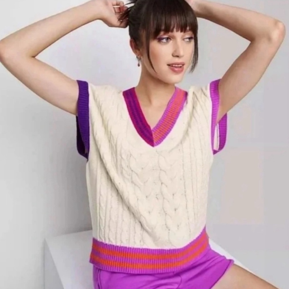 Wild Fable Sweater Vest White Purple Knit Size L